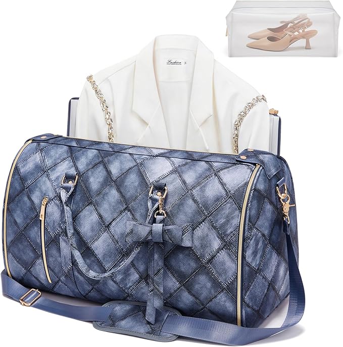 Convertible Garment Duffel Bag for Travel, 2-in-1 Foldable Travel Bag with Shoe Compartment, 20.5x10x12.5Inch Carry On Weekender Bags for Men Women Business Trip, Vacation, Graduation, Blue