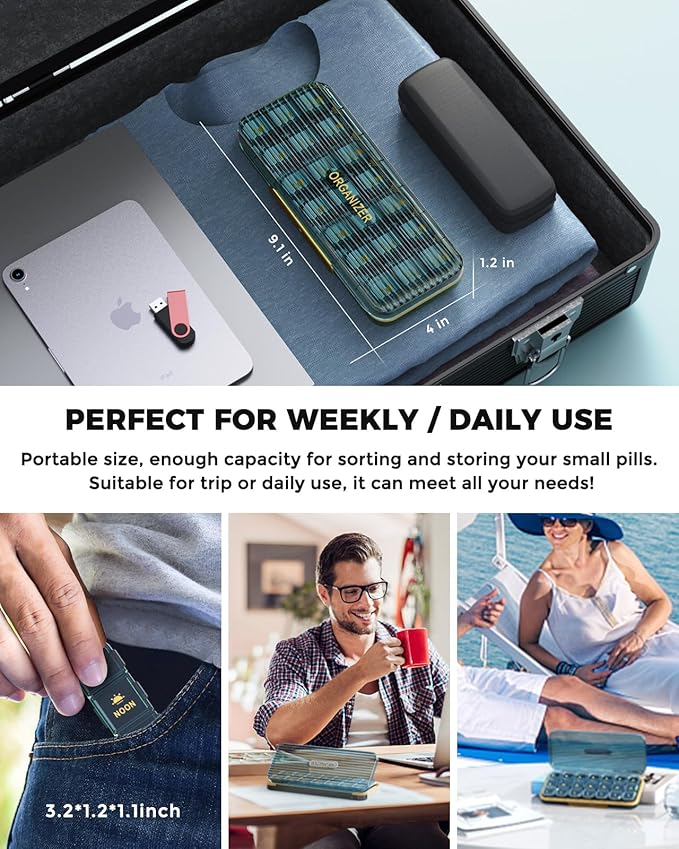 Pill Organizer 3 Times A Day, 7 Day Pill Box 3 Times A Day - Acedada Weekly Vitamin Box Organizer with 7 Separate Containers, Portable Daily Medicine Planner Case for Vitamin Fish Oil Supplement, Blue