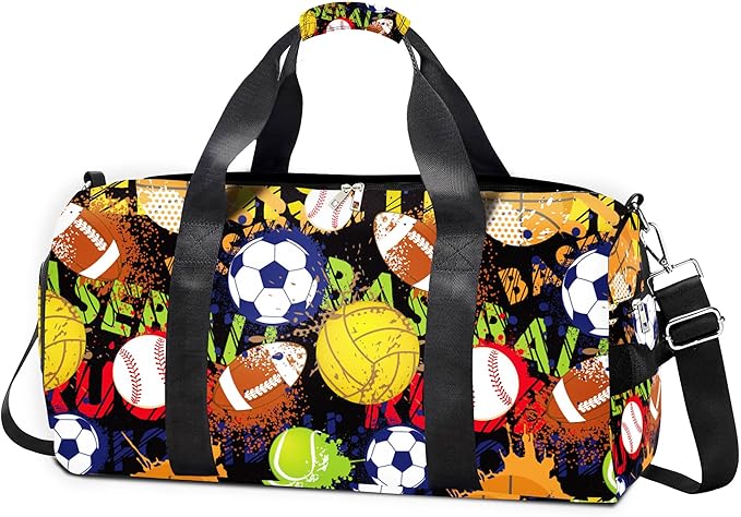 Kids Overnight Duffle Bag Boys Sport Gym Bag with Shoe Compartment & Wet Pocket, Carry On Weekender Travel Bag for Kid Boys