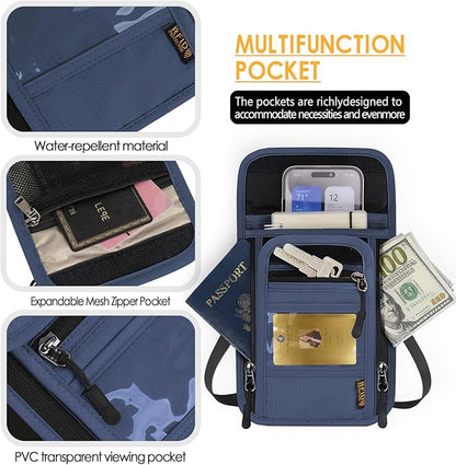 Travel Neck Wallet RFID Blocking – Hidden Passport Holder & Anti-Theft Money Pouch for Men & Women, Lightweight Concealed Undergarment Organizer with Adjustable Strap, Secure Document Holder