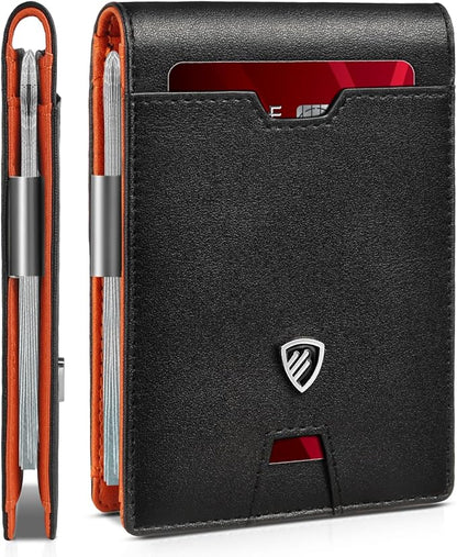 RUNBOX Mens Slim Wallet with Money Clip RFID Blocking Bifold Credit Card Holder for Men with Gift Box