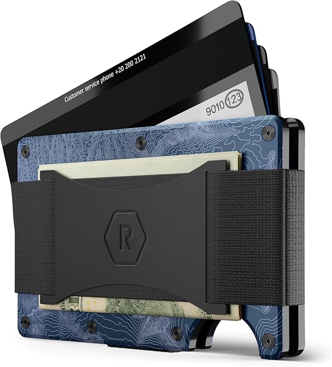 The Ridge Wallet - Slim Minimalist Compact Wallet and Card Holder| RFID Protected Front Pocket Wallets | Integrated Cash Strap | North Shore - Topographic