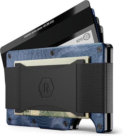 The Ridge Wallet - Slim Minimalist Compact Wallet and Card Holder| RFID Protected Front Pocket Wallets | Integrated Cash Strap | North Shore - Topographic
