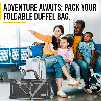 LEGEND 60L Foldable Duffle Bag for Travel - Packable Duffle Bags w/Shoe Compartment - Tear Resistant Collapsible Duffel Bags for Traveling - Lightweight Folding Duffel Bag for Men & Women -Dark Gray