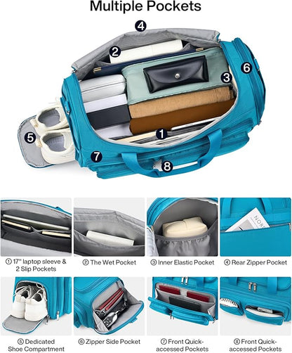 MILADA Carry On Luggage Bags for Travel Large Foldable Duffle Bag for Travel Lightweight Personal Bags for Airplanes Weekend Overnight Bags for Women Mens Travel Bag, Caribbean Blue