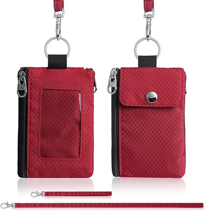 Minimalist Wallet For Mens Womens, Keychain RFID Blocking Zipper Small Wallet with ID Window 2 Lanyards,Water Resistant Travel Cash Card Coin Case Boys Girls