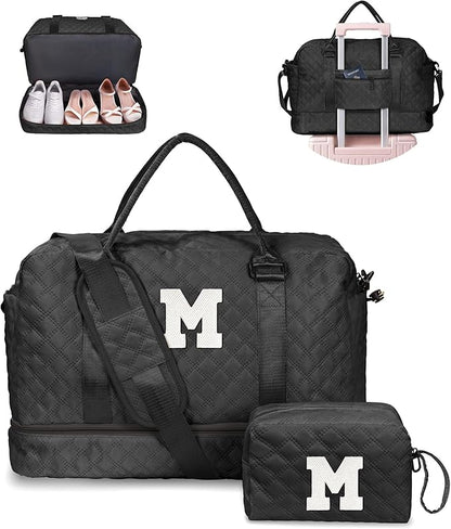 Teens' Birthday Gifts - Initial Duffle Bag with Separated Shoe Compartment, Weekender, Overnight & Travel Bag - Letter M