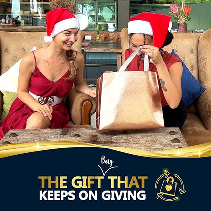 Nush Nush Mix Color Large Gift Bags Bulk - Set of 60 (20 of Each Color Rose Gold, Silver and Gold) Reusable Gift Bags With Handles - Ideal Goodie Bag for Christmas, Small Business, Events - 8X4X10