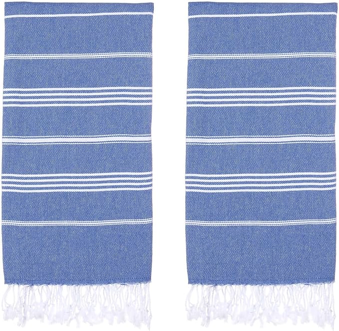 Turkish Beach Towels, Pack of 2 | Oversized, Quick Dry, Sand Free | 100% Cotton, Large 38x71 Towels for Beach, Pool, Travel | Ultra-Soft, Compact, and Absorbent | Blue