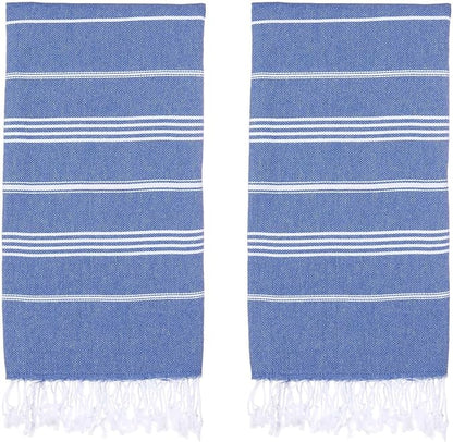 Turkish Beach Towels, Pack of 2 | Oversized, Quick Dry, Sand Free | 100% Cotton, Large 38x71 Towels for Beach, Pool, Travel | Ultra-Soft, Compact, and Absorbent | Blue
