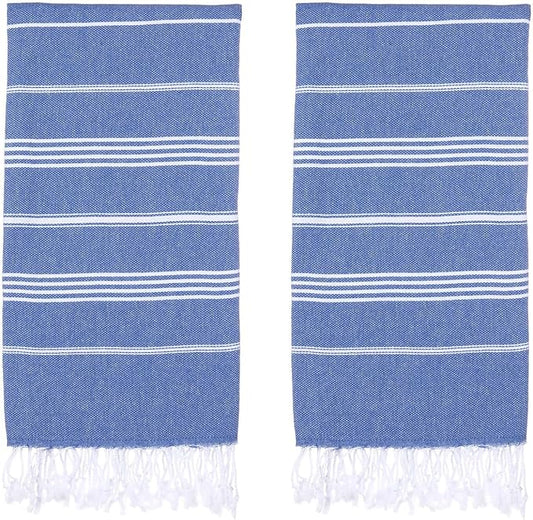 Turkish Beach Towels, Pack of 2 | Oversized, Quick Dry, Sand Free | 100% Cotton, Large 38x71 Towels for Beach, Pool, Travel | Ultra-Soft, Compact, and Absorbent | Blue