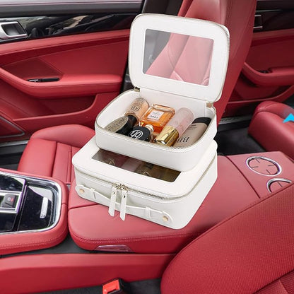 Pinkmik Clear Makeup Bag for Women Waterproof Travel Cosmetics and Toiletries Case Portable Makeup Oaganizer Bag Clear Car Bag with Zipper (White, L)