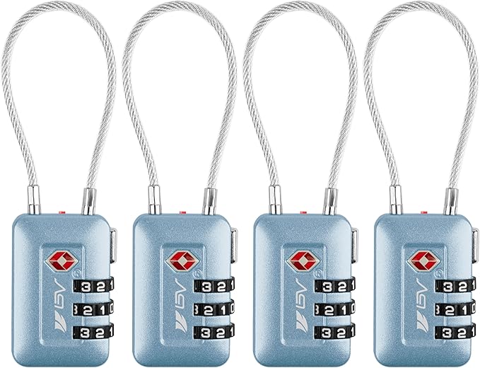 TSA Accepted Luggage Travel Lock, Set-Your-Own Combination Lock for School Gym Locker, Luggage Suitcase Baggage Locks, Filing Cabinets, Toolbox, Case (Arctic Blue, 4 Pack)