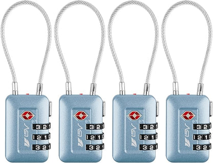 TSA Accepted Luggage Travel Lock, Set-Your-Own Combination Lock for School Gym Locker, Luggage Suitcase Baggage Locks, Filing Cabinets, Toolbox, Case (Arctic Blue, 4 Pack)