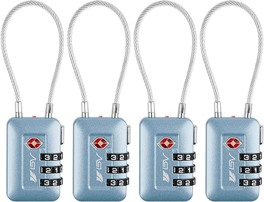 TSA Accepted Luggage Travel Lock, Set-Your-Own Combination Lock for School Gym Locker, Luggage Suitcase Baggage Locks, Filing Cabinets, Toolbox, Case (Arctic Blue, 4 Pack)