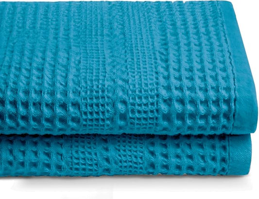 GILDEN TREE Waffle Towels for Bathroom, 100% Cotton Quick Dry Towel, Waffle Bath Towels Large, Absorbent Lightweight Travel Towel, Bath Towels Set of 2, Classic Style (Aqua)