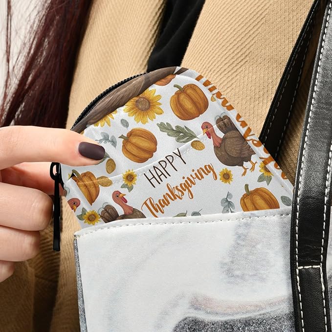 Thanksgiving Turkeys Sunflowers White Travel Pill Organizer Case Box Container Weekly Portable Vitamin Medicine Holder Storage Bag with Zipper Removable