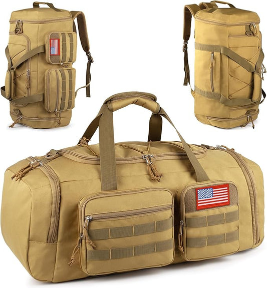 Tactical Gym Bag for Men，50L Large 3 in 1 Sports Duffle Bag with Shoes Compartment for Travel,Water Resistant Travel Backpack Weekender Overnight Bag with Wet Pocket for Women