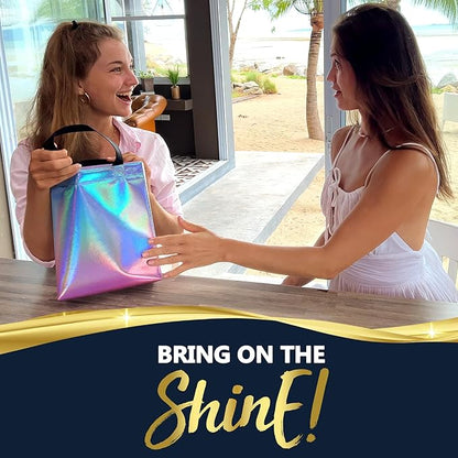 Nush Nush Aqua to Pink Gift Bags With Holographic Finish - Set of 30 Reusable Gift Bags Bulk Medium Size - Perfect Party Favor Bag Set For Small Business, Birthday, Baby Shower, Events - 8Wx4Dx10H