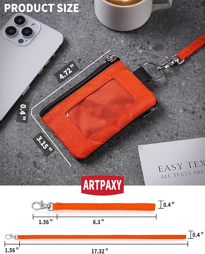 Minimalist Wallet For Mens Womens, Keychain RFID Blocking Zipper Small Wallet with ID Window 2 Lanyards,Water Resistant Travel Cash Card Coin Case Boys Girls