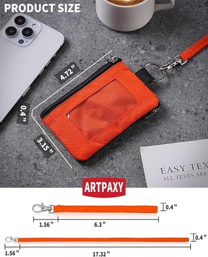 Minimalist Wallet For Mens Womens, Keychain RFID Blocking Zipper Small Wallet with ID Window 2 Lanyards,Water Resistant Travel Cash Card Coin Case Boys Girls