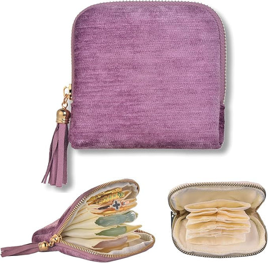 Small Travel Jewelry Case, Soft Velvet Organizer Pouch for Bangle, Bracelets, large Earrings, Beaded necklace, Anti-Scratch & Portable Jewelry Bag Holder for Travel & Everyday Use (Purple)