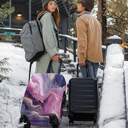 ANNA QUEEN Purple Marble Luggage Cover, Elegant Abstract Art Suitcase Protector, Stretchable Washable Travel Sleeve for 24-26 Inch Luggage