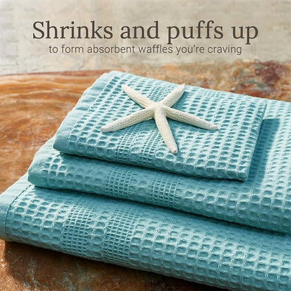 GILDEN TREE Waffle Towels Wash Cloths for Showering, Exfoliating Washcloth Face Towels, Quick Dry Towel Cotton Washcloths Set of 4, Classic Style (Seafoam)