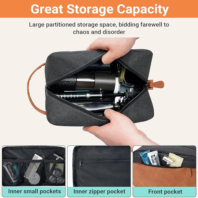 Elviros Travel Toiletry Bag Gift for Men，Mens Toiletries Bag Gifts Set Shaving Dopp Kit Water-resistant Bathroom Toiletries Organizer PU Leather Cosmetic Bags 2 Pack