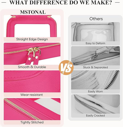 Clear Makeup Bag, Travel Toiletry Bag Cosmetic Case for Women, Waterproof Portable Make Up Skincare Pouch with Zipper, Compact Car Organizer Bag for Essentials, Medium Size, Hot Pink