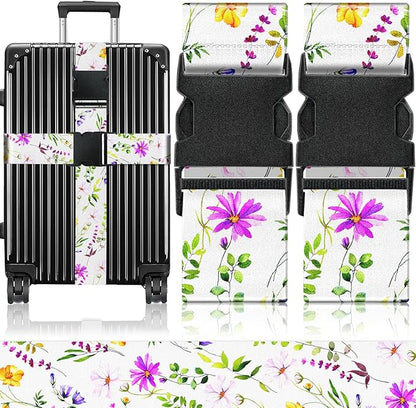 Slohif Luggage Straps for Suitcases Travel Belt Accessories Luggage Connector Identifiers Over Handle with Buckle Unique Nylon Adjustable Strap for Sleeping Bag Car Seat Purple Flower(2 Pack)