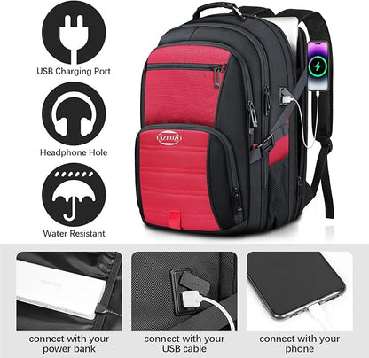52L Extra Large Travel Backpack, 18.4 Inch Travel Laptop Backpack, Multiple Pockets 55L Carry on Backpack with USB Port, TSA Friendly Water Resistant College School Business Bag for Women, Red