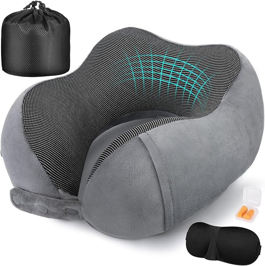 Neck Pillow for Traveling, Travel Pillows for Airplanes,100% Pure Memory Foam Travel Neck Pillow, Adjustable Flight Pillow, Portable Plane Accessories with Eye Mask, Earplugs, Carry Bag