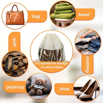 Shappy 12 Pcs Dustproof Drawstring Bags Purse Dust Storage Bags for Handbags Covers Non Woven Fabric Cloth Pouch String Packing Organizer Shoe Pouch(Large,Beige)