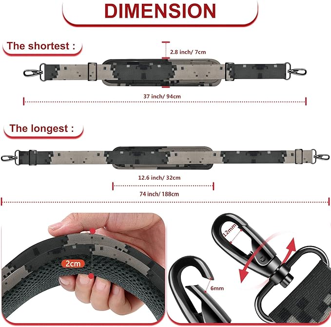 ZINZ 74" Shoulder Strap with Fixed Pad and Dual Balanced Buckles，Camouflage Gray