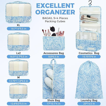 BAGAIL 9 Set Packing Cubes Luggage Packing Organizers for Travel Accessories