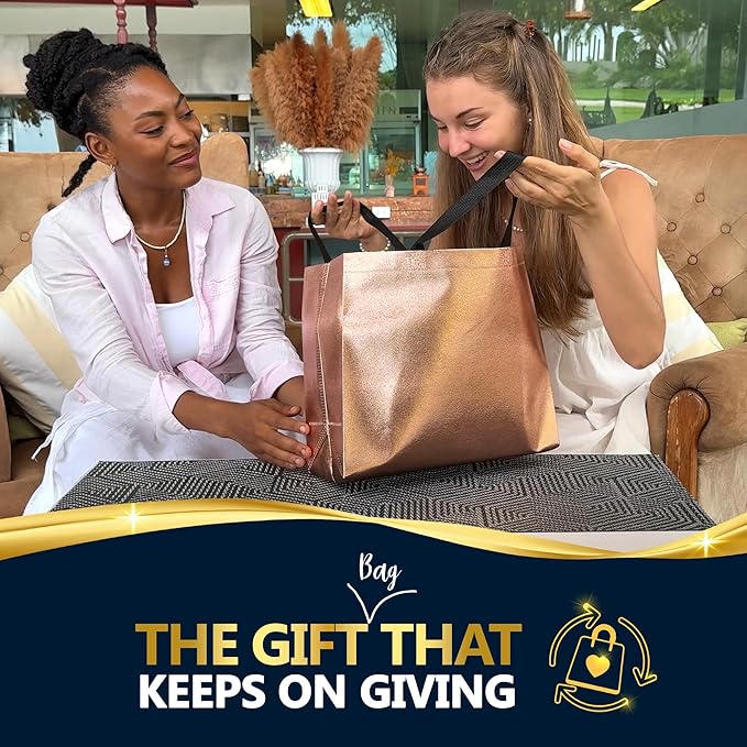 Nush Nush Large Mix Color Gift Bags Bulk - Set of 30 Reusable Gift Bags with Handles (10 of Each Rose Gold, Silver, and Gold) - Large Goodie Bag for Birthday, Bachelorette, Christmas, Events - 13X5X11