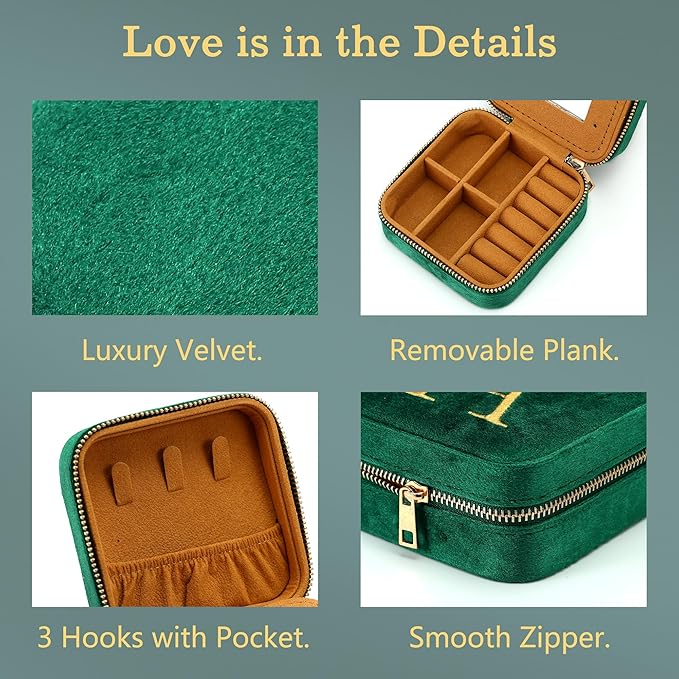 Parima Plush Velvet Travel Jewelry Case Jewelry Box - Personalized Small Jewelry Case Organizer Jewelry Box Travel Essentials for Women Birthday Mom Friend Her Teenage Gifts Idea - Letter Y, Green