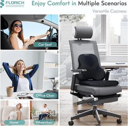 FLORICH Car Seat Cushion and Lumbar Support Pillow for Office Chair Car, Ergonomic Memory Foam, Relieves Back Sciatica Pain, Pressure-Relieving Back Support for Car, Office Chair & Wheelchair – Black
