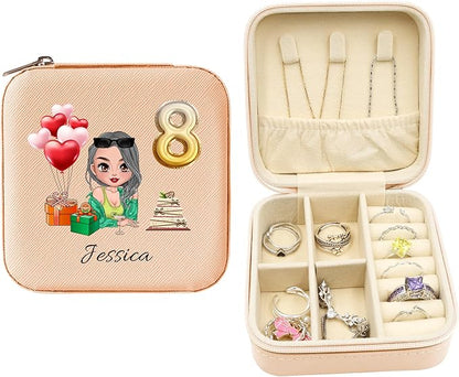 ODB Personalized Portable Travel Jewelry Box, Travel Essentials for Women, Mini Travel Jewelry Organizer, Customized Small Travel Jewelry Case With Initials, Gift for Girls, Teen, Woman (Birthday)