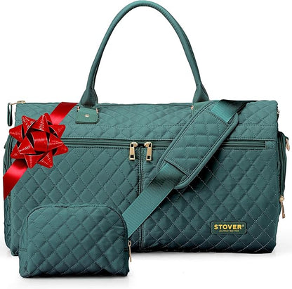 STOVER Women’s Convertible Garment Duffel Bag for Travel – 2-in-1 Carry-On Weekender/Overnight Tote - Wrinkle-Free Dresses, Suits & Clothes Plus Shoe Compartment & Bonus Toiletry Bag (Emerald Green)