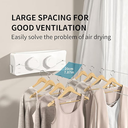 JOOM Retractable Clothesline Heavy Duty Clothes Drying Laundry Line Wall Mounted Easy Hanging Clothes Drying Laundry Line Retracting Hanging Lock to Prevent Sagging (Two line,White)