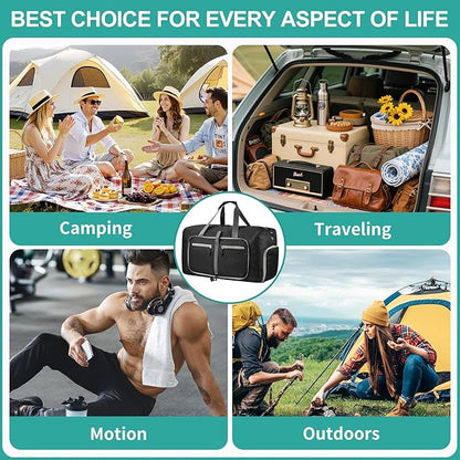 Dimayar Travel Duffle Bag for Men Women - Foldable Duffel Bag with Shoes Compartment - Overnight Bags Waterproof & Tear Resistant(85L,Black)