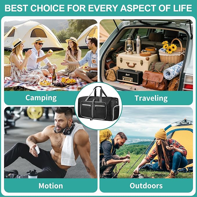 Dimayar Travel Duffle Bag for Men Women - Foldable Duffel Bag with Shoes Compartment - Overnight Bags Waterproof & Tear Resistant(115L,Black)