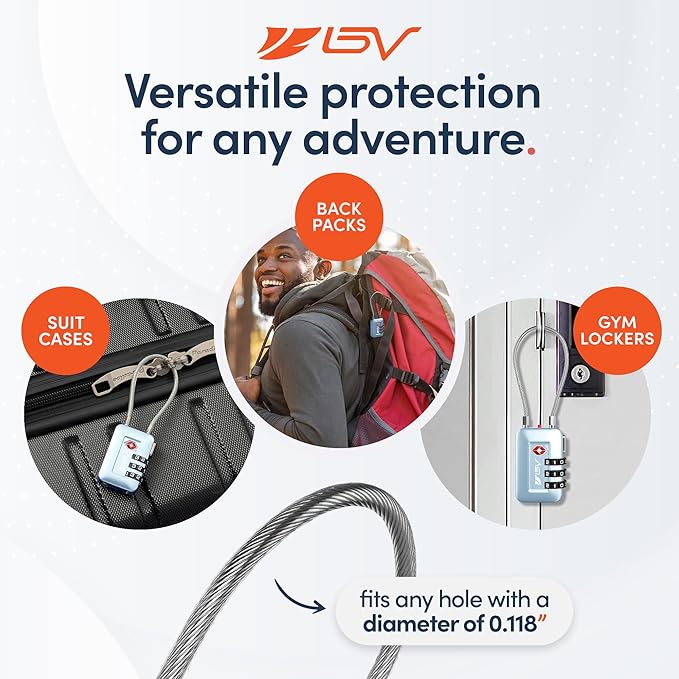 TSA Accepted Luggage Travel Lock, Set-Your-Own Combination Lock for School Gym Locker, Luggage Suitcase Baggage Locks, Filing Cabinets, Toolbox, Case (Arctic Blue, 4 Pack)