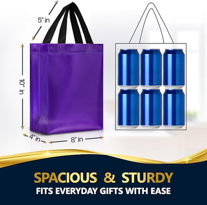 Nush Nush Set of 60 Shiny Purple Gift Bags Bulk Medium Size - Reusable Bulk Gift Bags with Handles - Ideal Goodie Bag For Halloween, Holiday, Small Business, Gifting Events, Birthday - 8Wx4Dx10H