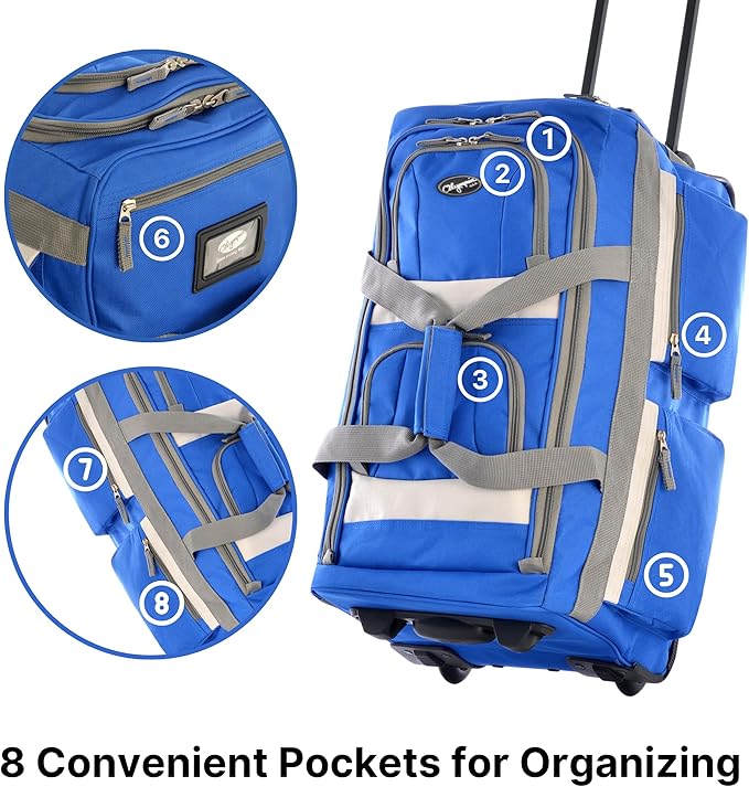 Olympia U.S.A. 29 inch Jumbo Size 8 Pockets Wheeled Rolling Duffel Bag Water Resistant Luggage Lightweight Travel Suitcase with Retractable Handle