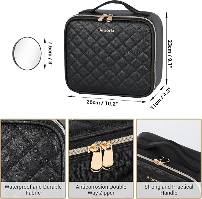 Travel Makeup Bag with Led Mirror Make up Case with Lighted Mirror Cosmetic Organizer bag with Adjustable Dividers and 5X Magnifying Mirror Makeup Box Vanity Case for Women