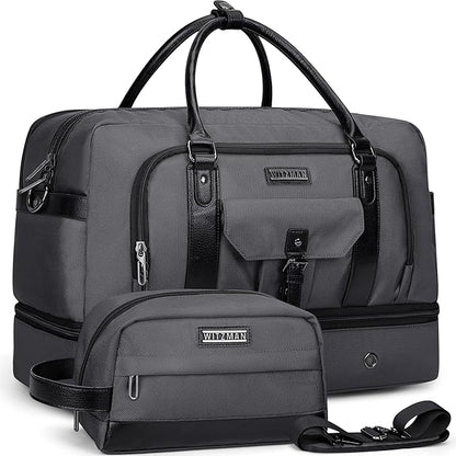 WITZMAN Weekender Bags for Men Women Carry On Duffle Overnight Bag with Toiletry Bag Sets Travel Duffel Bag Shoes Compartment （B694 Silvery Grey）