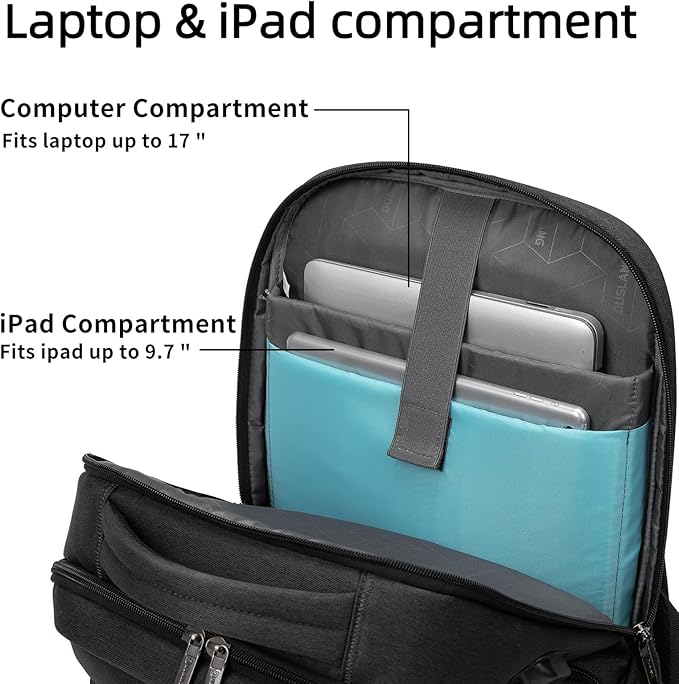 DUSLANG 17 Inch Laptop Backpack for Travel Water Resistant College Backpack for Men Women Laptop Bag with USB Charging Port Clear Cosmetic Bag,Black